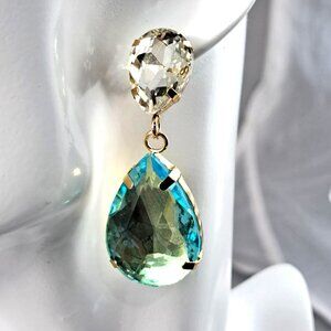 Clear and Light Blue Rhinestone Dangle Earrings